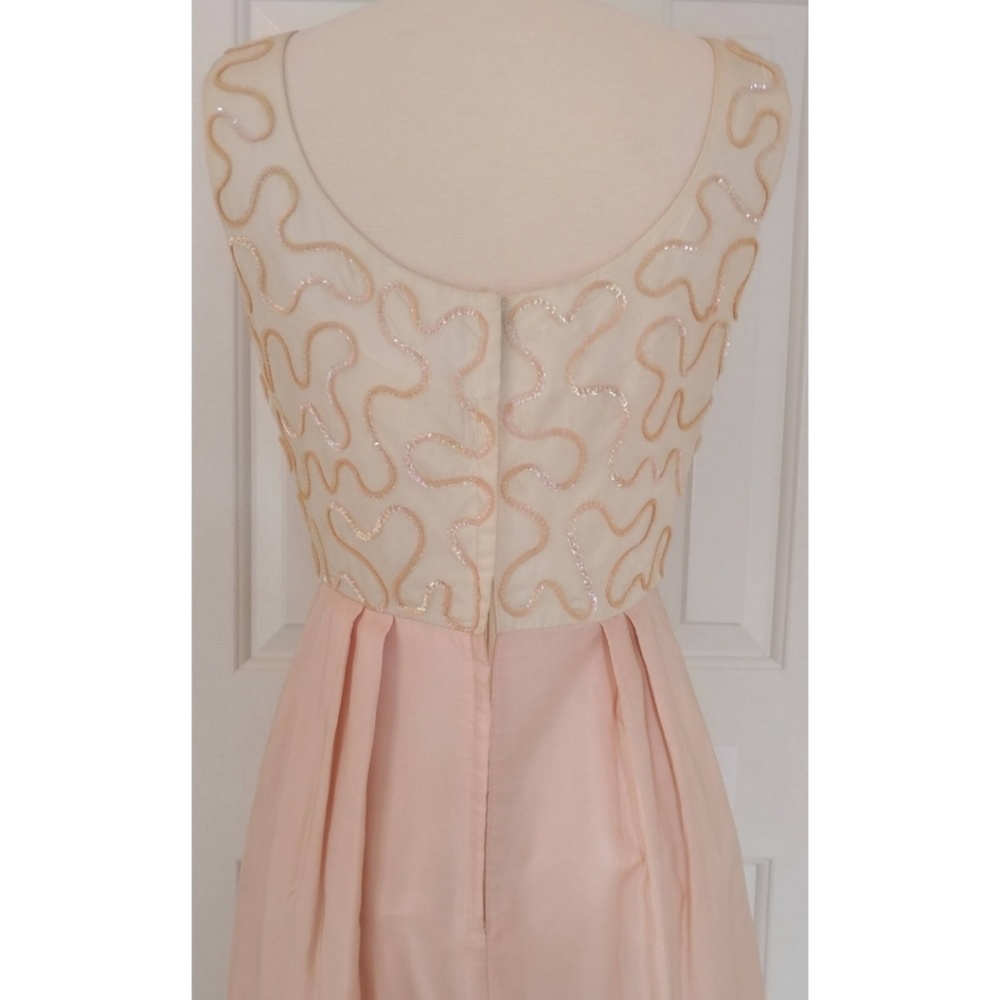 Vintage 1960s Ivory & Blush Sequin Bow Column Dress Satin XS 2 4 - Picture 6 of 7